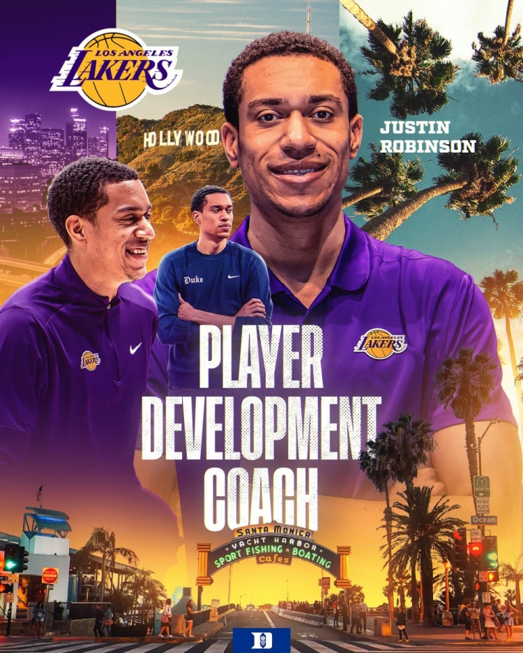 乐鱼体育-“海军上将”之子贾斯汀-罗宾逊成湖人助教 其与雷迪克都出自杜克